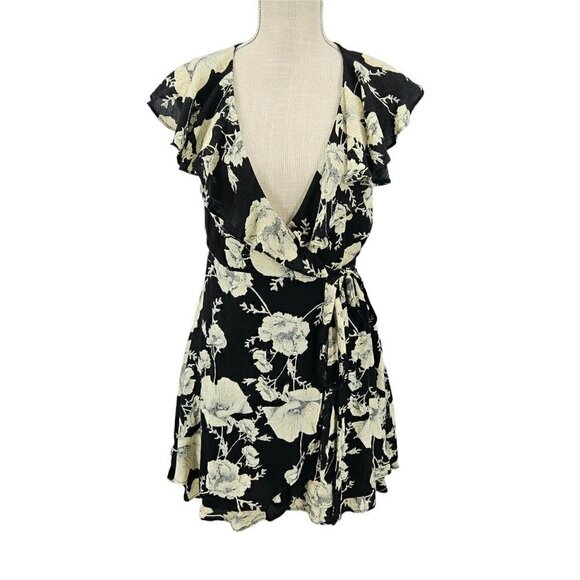 Free People French Quarter Wrap Dress In Black Women's XS NEW Floral Boho Hippie - Picture 2 of 12